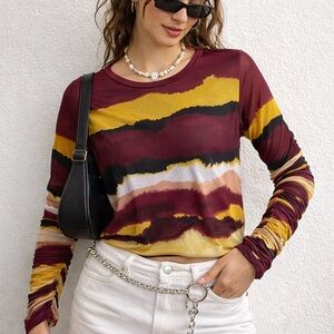 Y2K Lined Mesh Bold Long Sleeve Top Scrunch Sleeves Indie Sleeze Grunge size XL